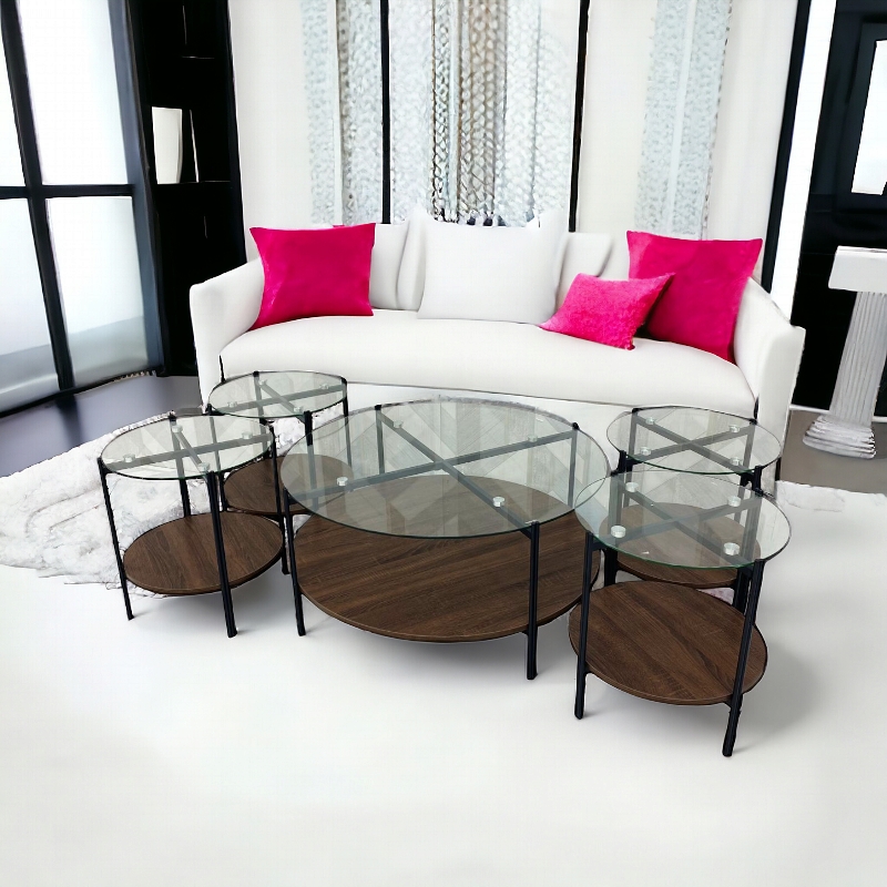 طقم طاولات شاي سطح زجاج 5 قطع 