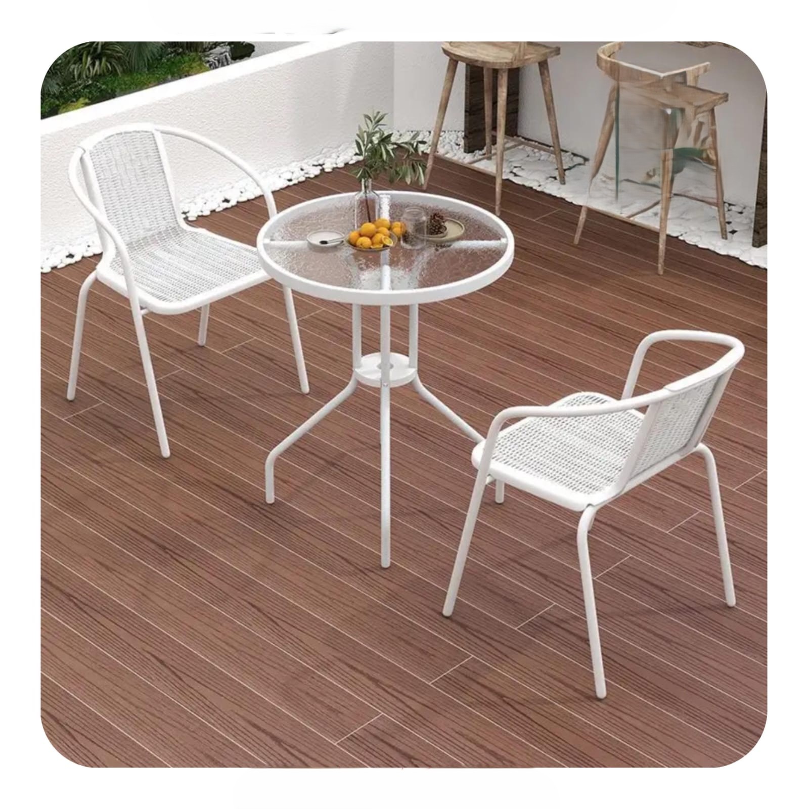  طقم طاولة زجاج مع 2 كراسي ابيض مقاس 70*60 سم 