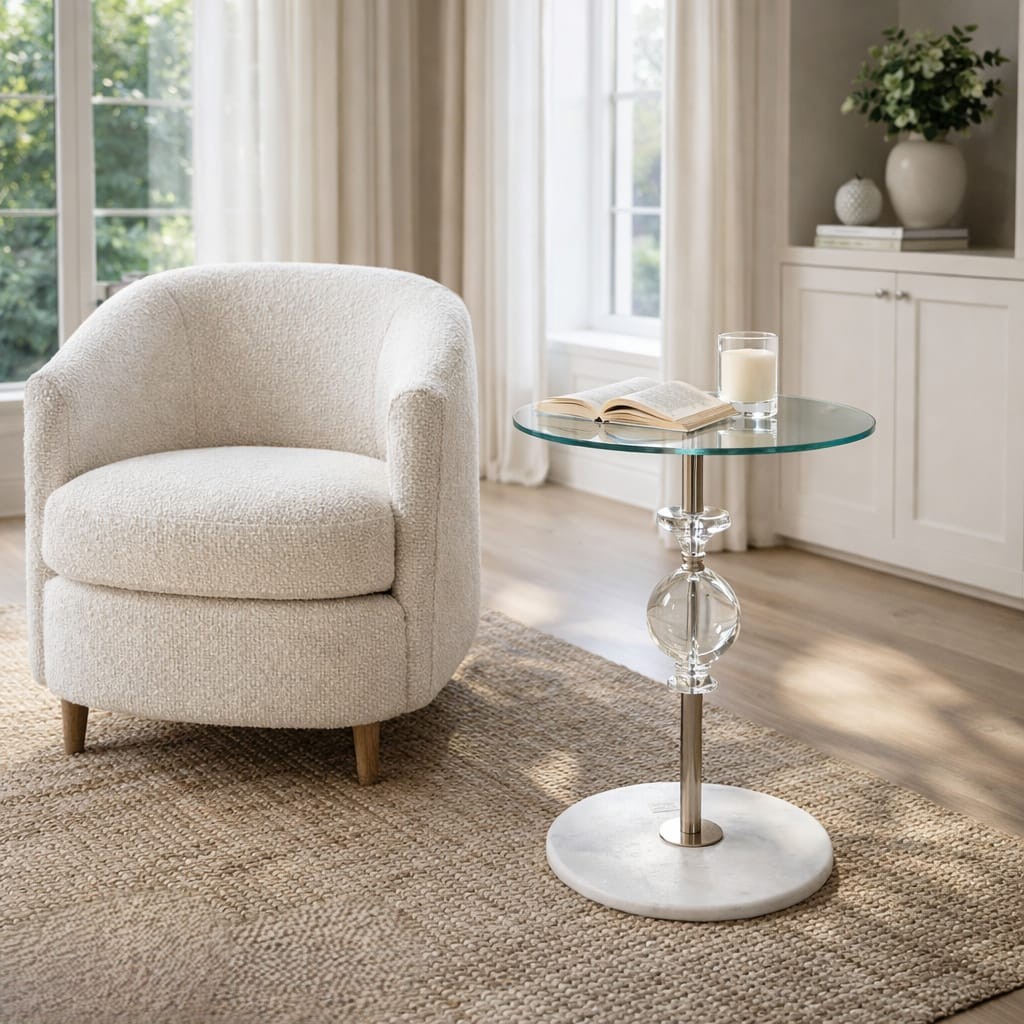 طاولة خدمة كريستال لون فضي تصميم عصري 