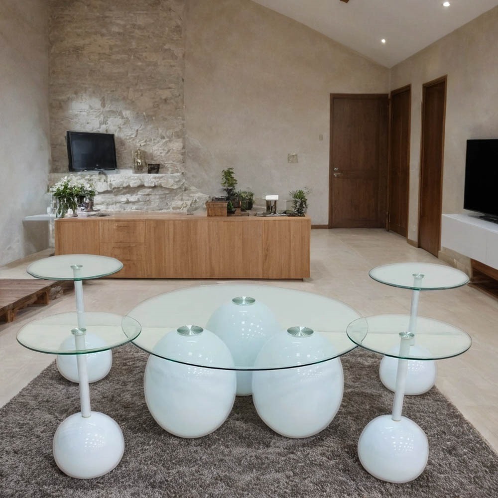   طقم طاولات شاي زجاج كلاسيكي بتصميم عصري 5  قطع 