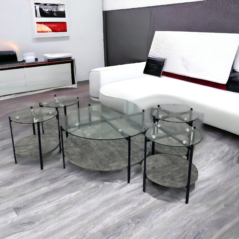  طقم طاولات شاي سطح زجاج 5 قطع 