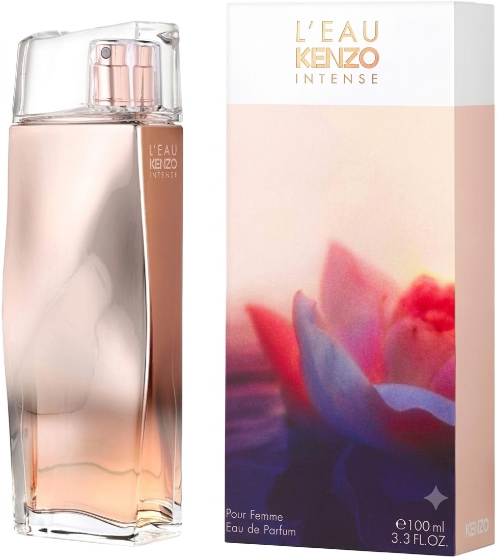 عرض كامل لزجاجة وعلبة عطر L'EAU KENZO INTENSE POUR FEMME أو دو بارفان ١٠٠ مل.