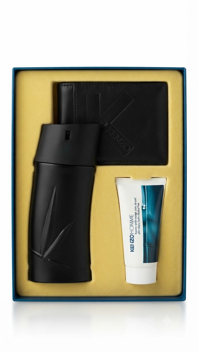 Kenzo Homme Night Gift Set including 100ml Eau de Toilette, shower gel, and signature wallet available at Perfumes Garden.
