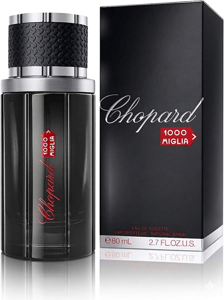 عطر شوبارد 1000 ميليا أو دي تواليت للرجال (80 مل)، يظهر الزجاجة والعلبة على خلفية بيضاء - حديقة العطور