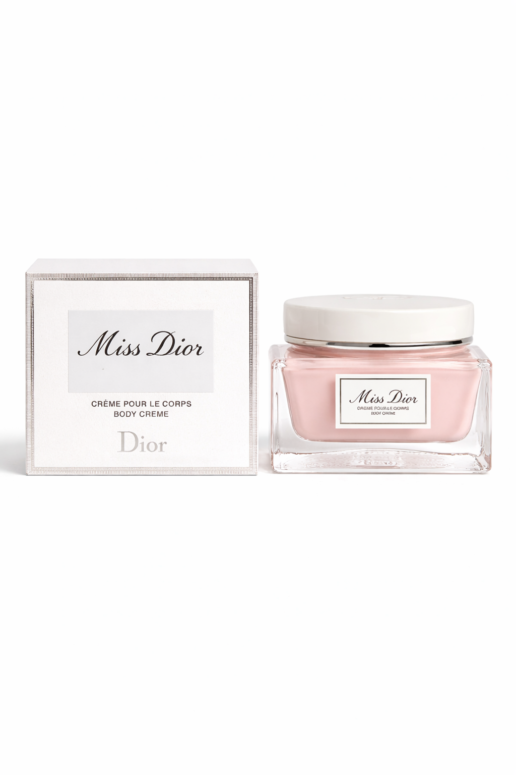 Miss Dior Body Cream 150ml by Dior in luxury glass jar witكريم الجسم ميس ديور 150 مل من ديور داخل عبوة زجاجية فاخرةh pink cream