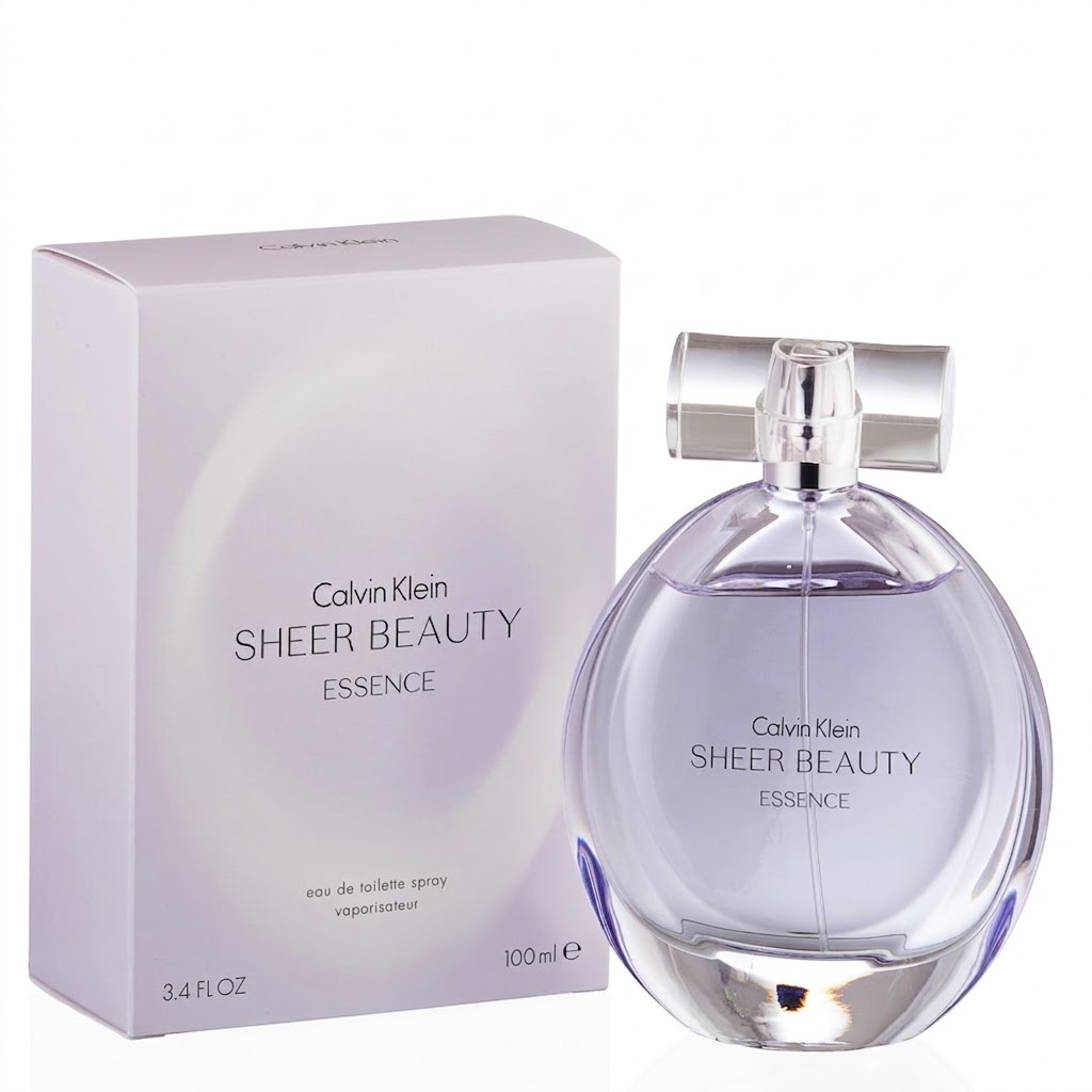 Calvin Klein Sheer Beauty Essence EDT 100ml bottle with retail box on a white background - Perfumes Garden