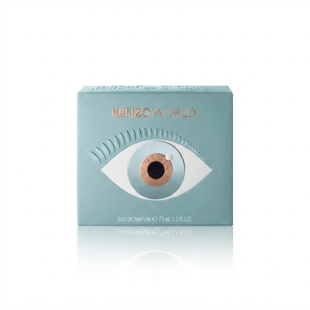 Kenzo World Eau de Parfum 75ml turquoise box packaging on a white background.