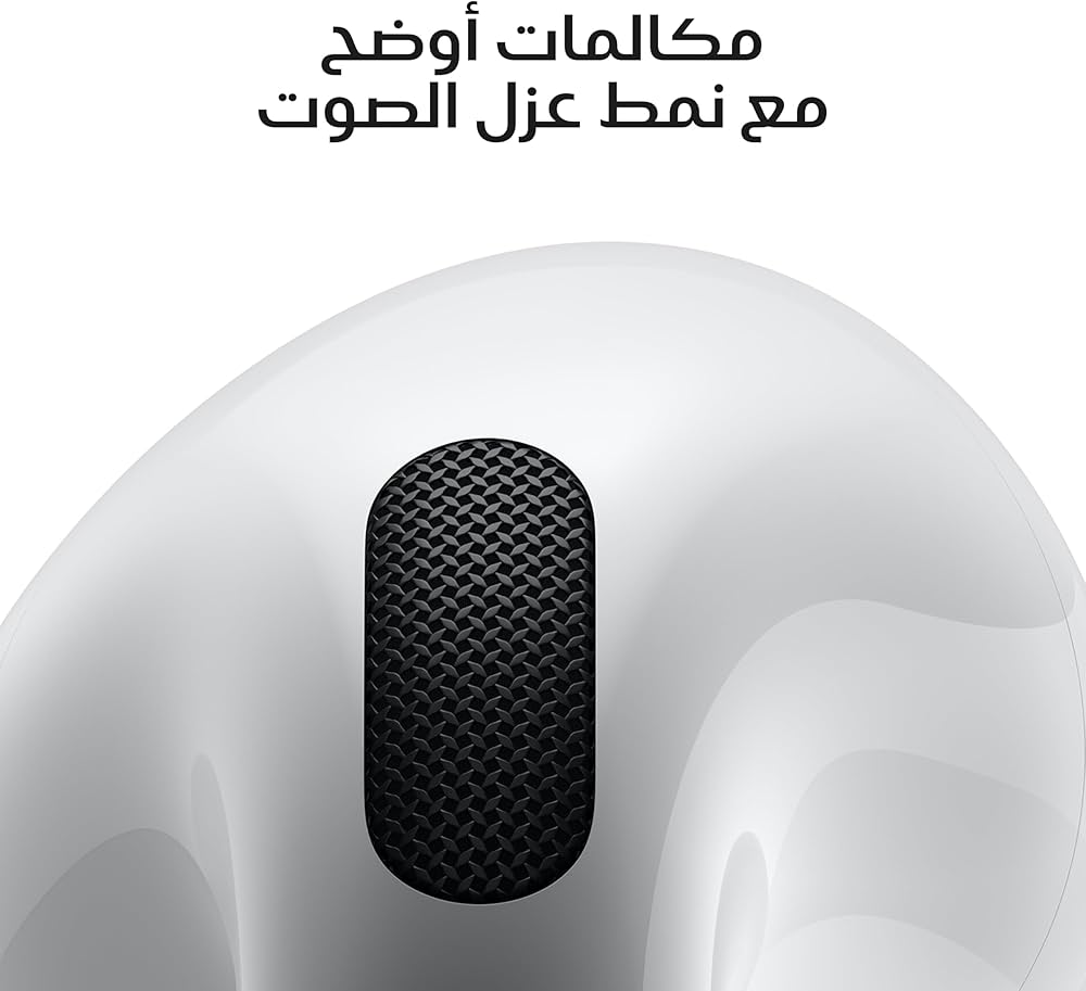 سماعات اذن لاسلكية ايربودز 4 من ابل، سماعات بلوتوث، صوت مكاني مخصص، مقاومة للعرق والماء، علبة شحن USB-C، شريحة H2، عمر بطارية يصل الى 30 ساعة، اعداد سهل لايفون