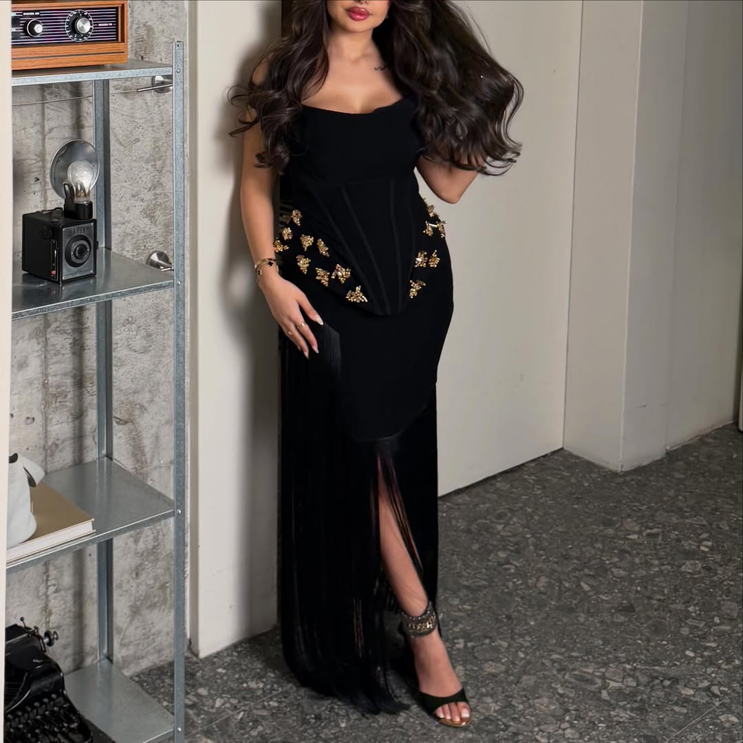 فستان سهره اسود بلوك جديد مناسب لجميع المناسبات