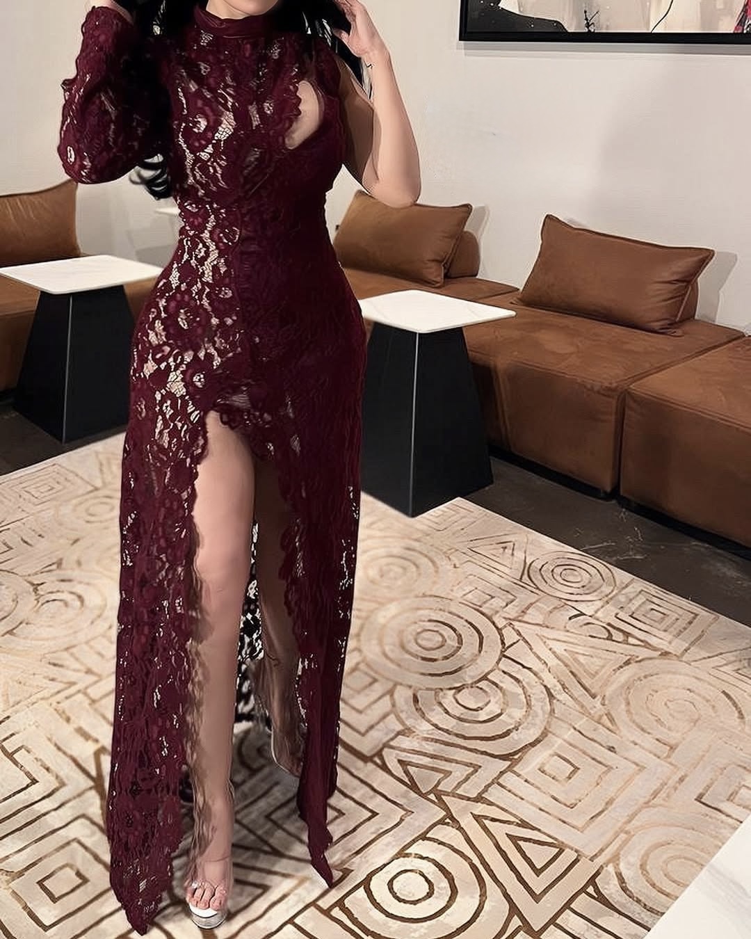 فستان سهره دانتيل برغندي 