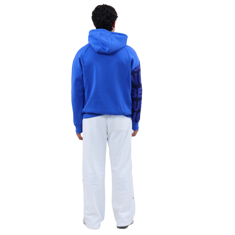 هودي ADDAX  هودي Royal Sleeve  هودي أزرق ملكي  هودي بكم مطبوع  premium hoodie  unique sleeve hoodie  هودي أوفرسايز  هودي للجنسين  street luxury hoodie  blue signature hoodie