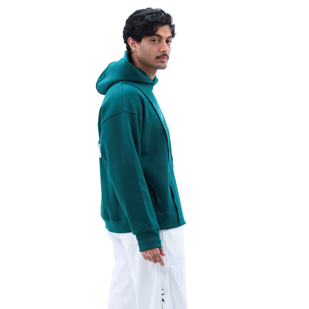هودي ADDAX  هودي Emerald  هودي فاخر  هودي بقصّة أمامية  هودي برسالة خلفية  premium hoodie  emerald hoodie  هودي أخضر داكن  هودي للجنسين  street luxury hoodie