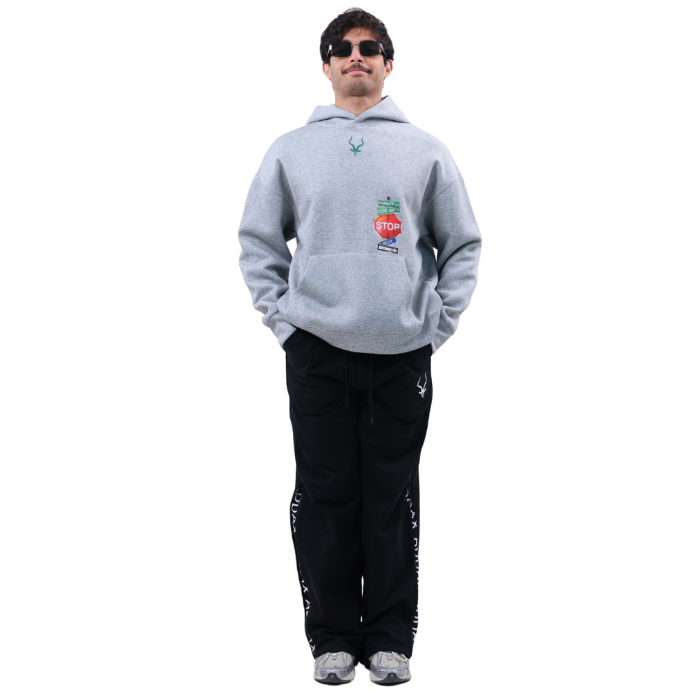 هودي ADDAX  هودي إشارات  Streetwear hoodie  هودي رمادي  Road sign hoodie  هودي للجنسين  premium hoodie  هودي ستريت ستايل  ADDAX hoodie  هودي فخم