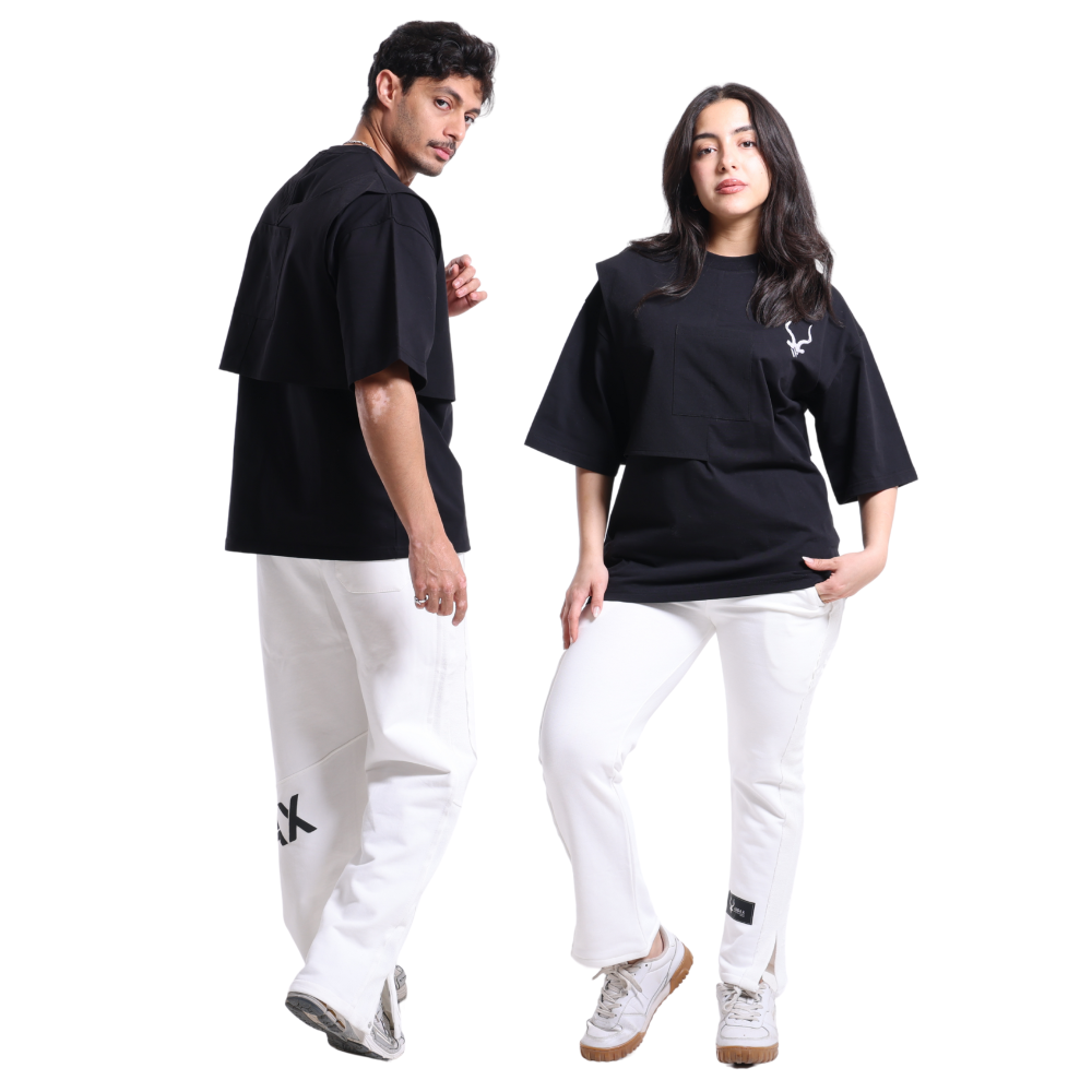 تيشيرت أسود  تيشيرت بقصّة مزدوجة  تيشيرت ADDAX  double layer t-shirt  تيشيرت أوفرسايز  تيشيرت للجنسين  ملابس شبابية  تيشيرت عصري  black oversized tee  تيشيرت مميز  تيشيرت موضة 2026