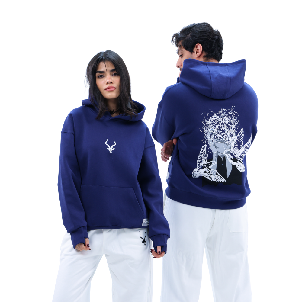 هودي ADDAX  هودي Midnight  هودي فاخر  هودي الهوية  premium hoodie  luxury streetwear  هودي تفاصيل فنية  هودي أزرق داكن  هودي للجنسين  ADDAX signature hoodie