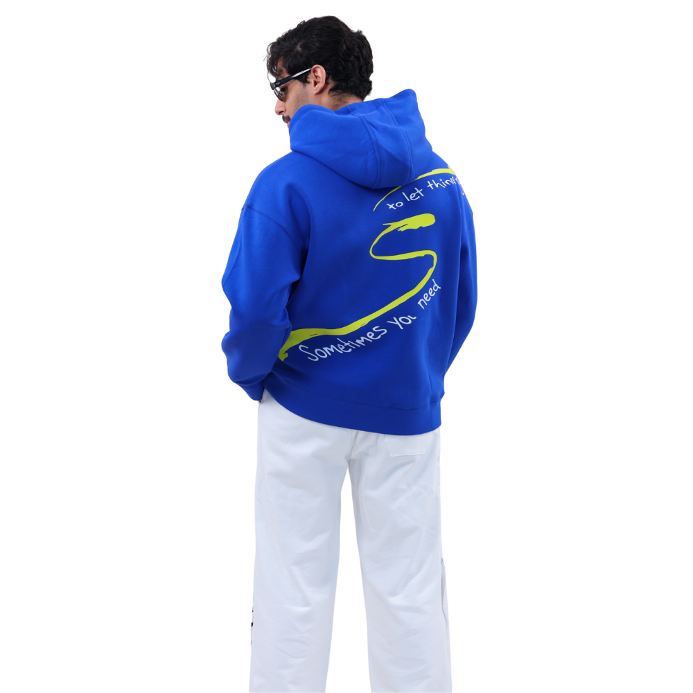 هودي ADDAX  هودي أزرق ملكي  Flow hoodie  هودي برسمة خلفية  هودي ملهم  street luxury hoodie  هودي للجنسين  premium hoodie  ADDAX hoodie  هودي ستريت ستايل