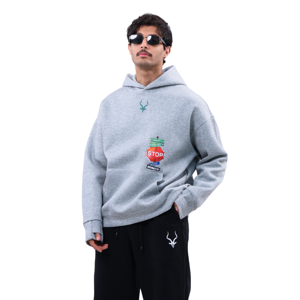 هودي ADDAX  هودي إشارات  Streetwear hoodie  هودي رمادي  Road sign hoodie  هودي للجنسين  premium hoodie  هودي ستريت ستايل  ADDAX hoodie  هودي فخم