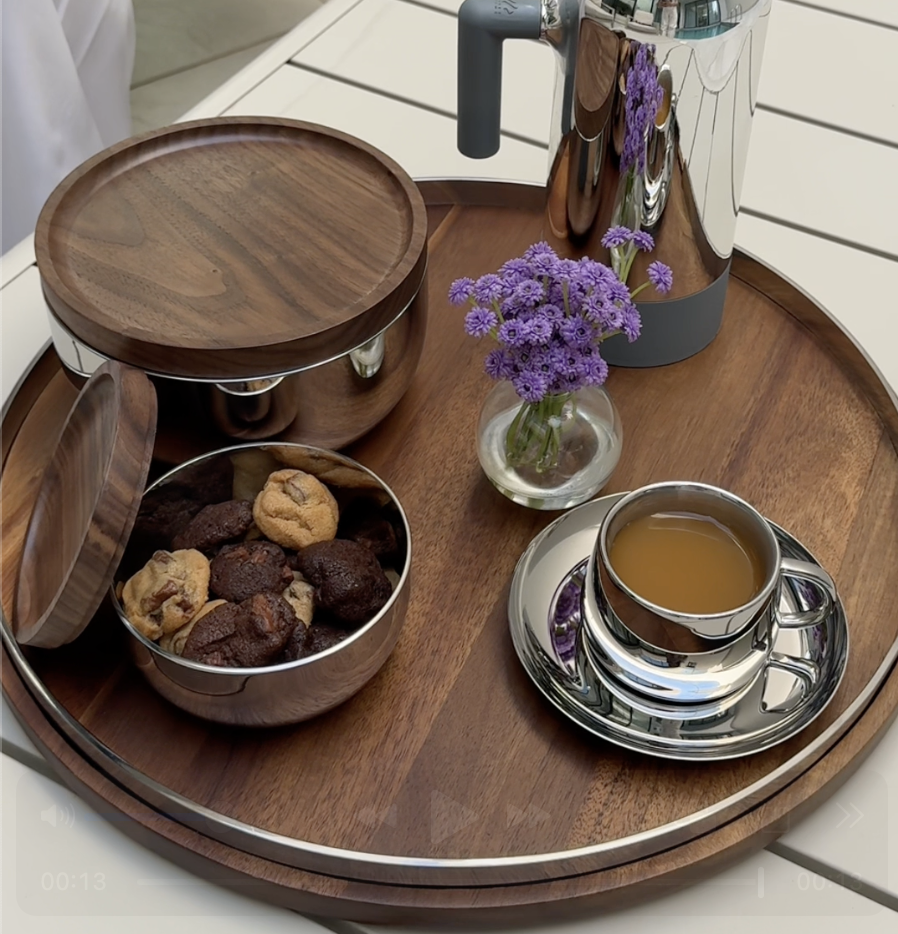  ROUND TRAY WITH ACACIA WOODEN  