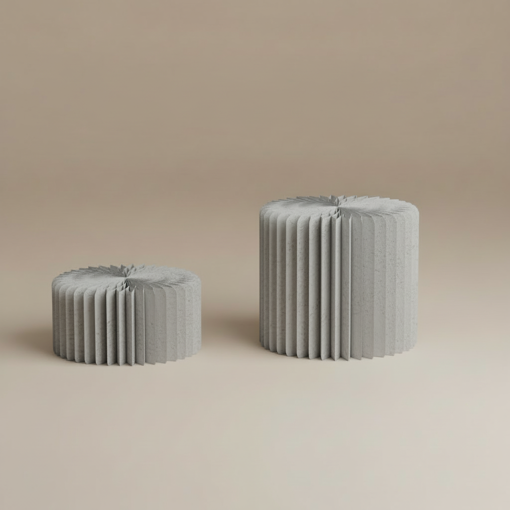  Set Of Grey Ribbed Cylindrical Base 