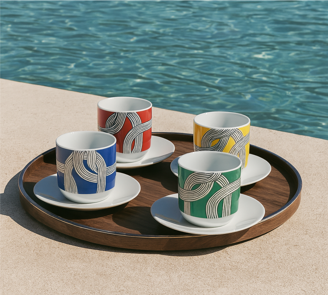  A SET OF TWO CERAMICS CUP AND SAUCER 