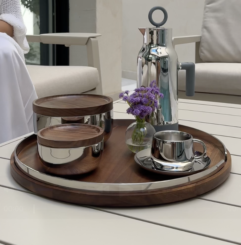  ROUND TRAY WITH ACACIA WOODEN  