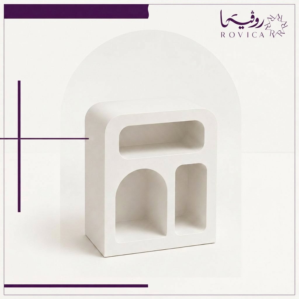 كومودينة بيضاء قوسية حديثة من Rovica بتصميم تخزين هندسي.