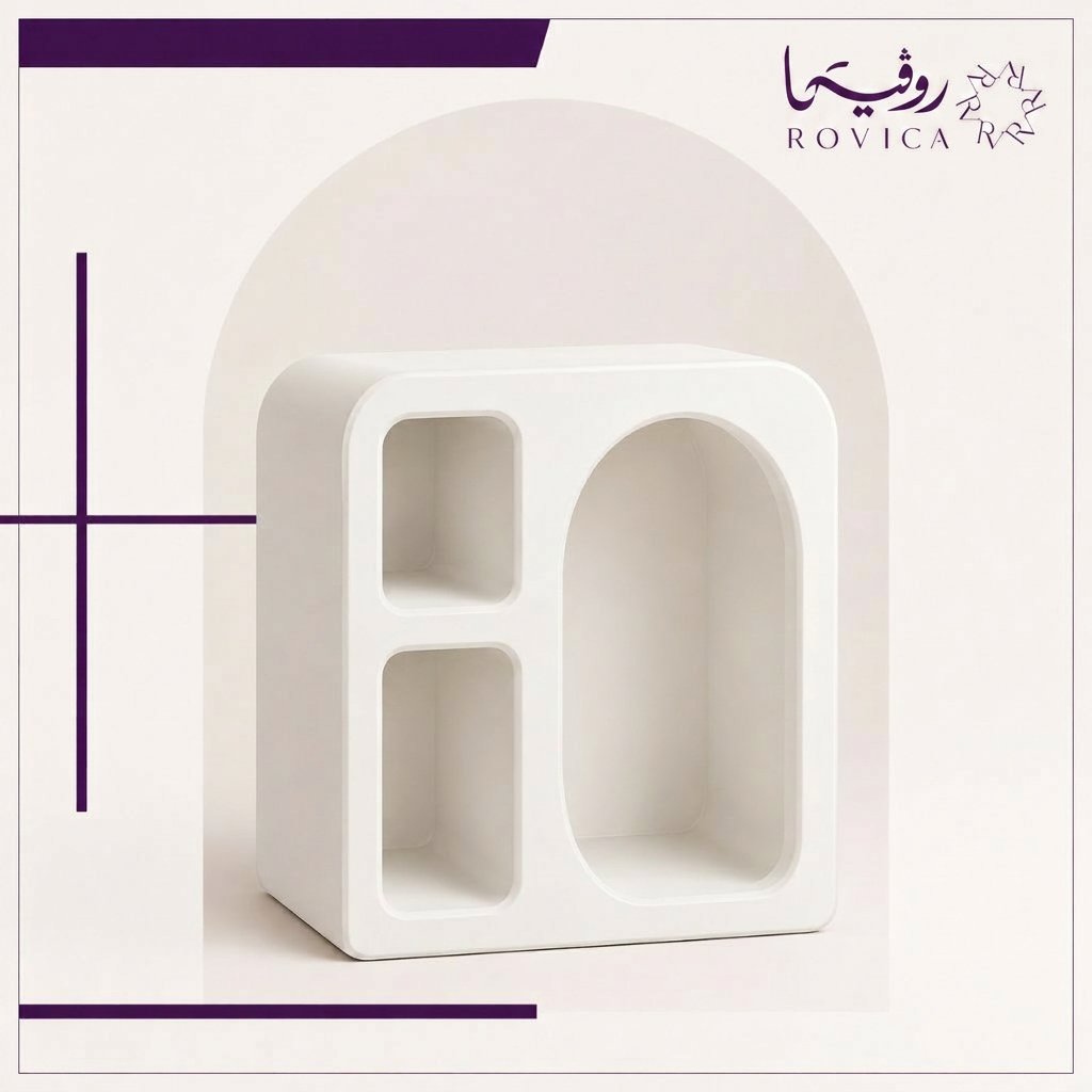 كومودينة بيضاء قوسية حديثة من Rovica بتصميم تخزين هندسي أنيق.