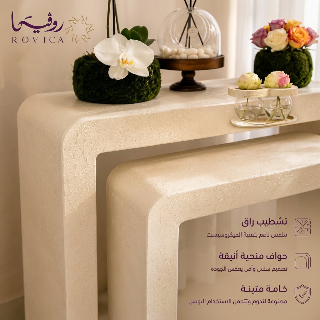 تفاصيل سطح وحواف طاولتين مدخل كونسول أبيض