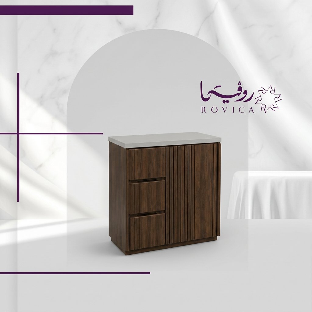 ركن قهوة خشبي بني بسطح أبيض بديل رخامي بخلفية بيضاء