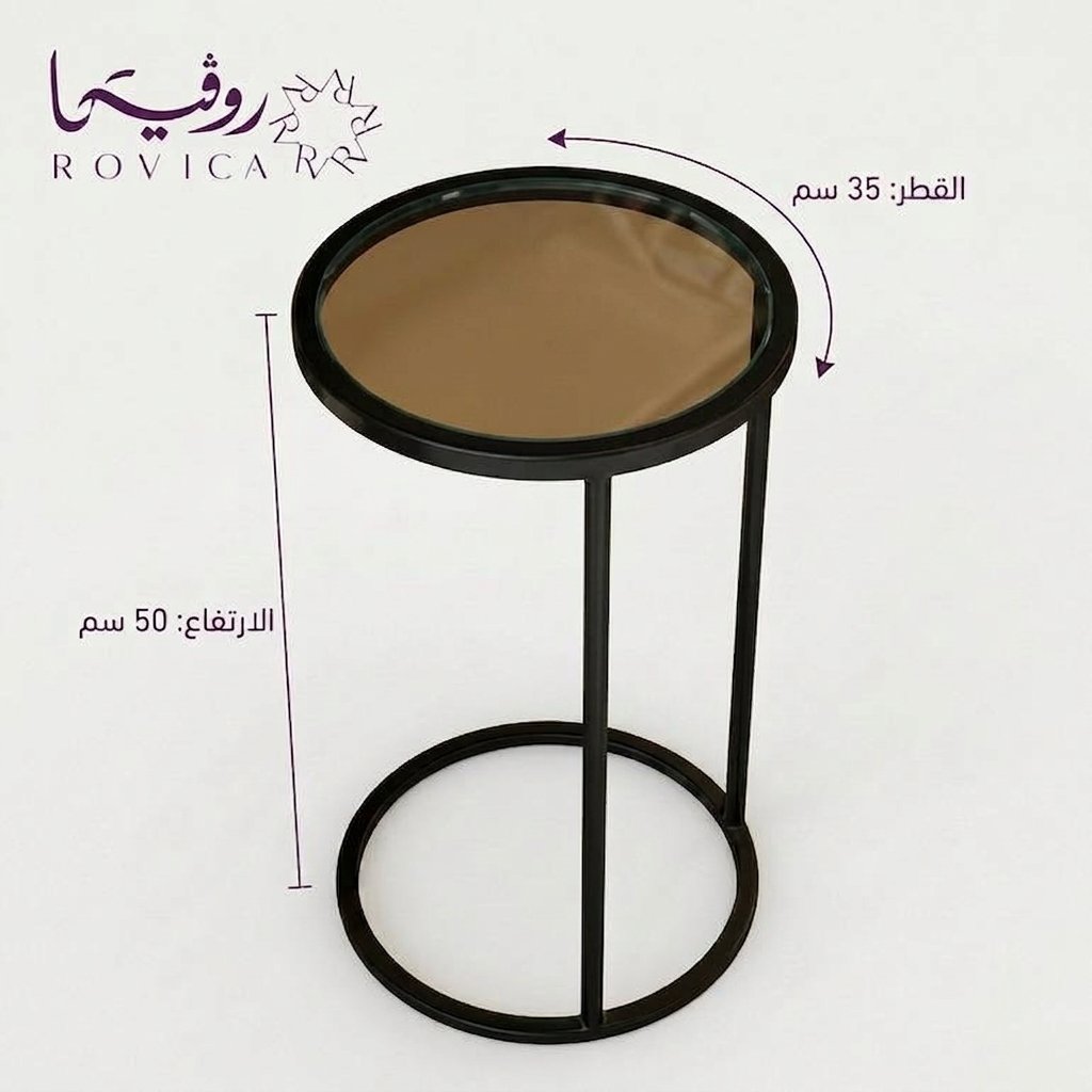 مقاسات طاولة خدمة حديد بسطح زجاج عسلي 