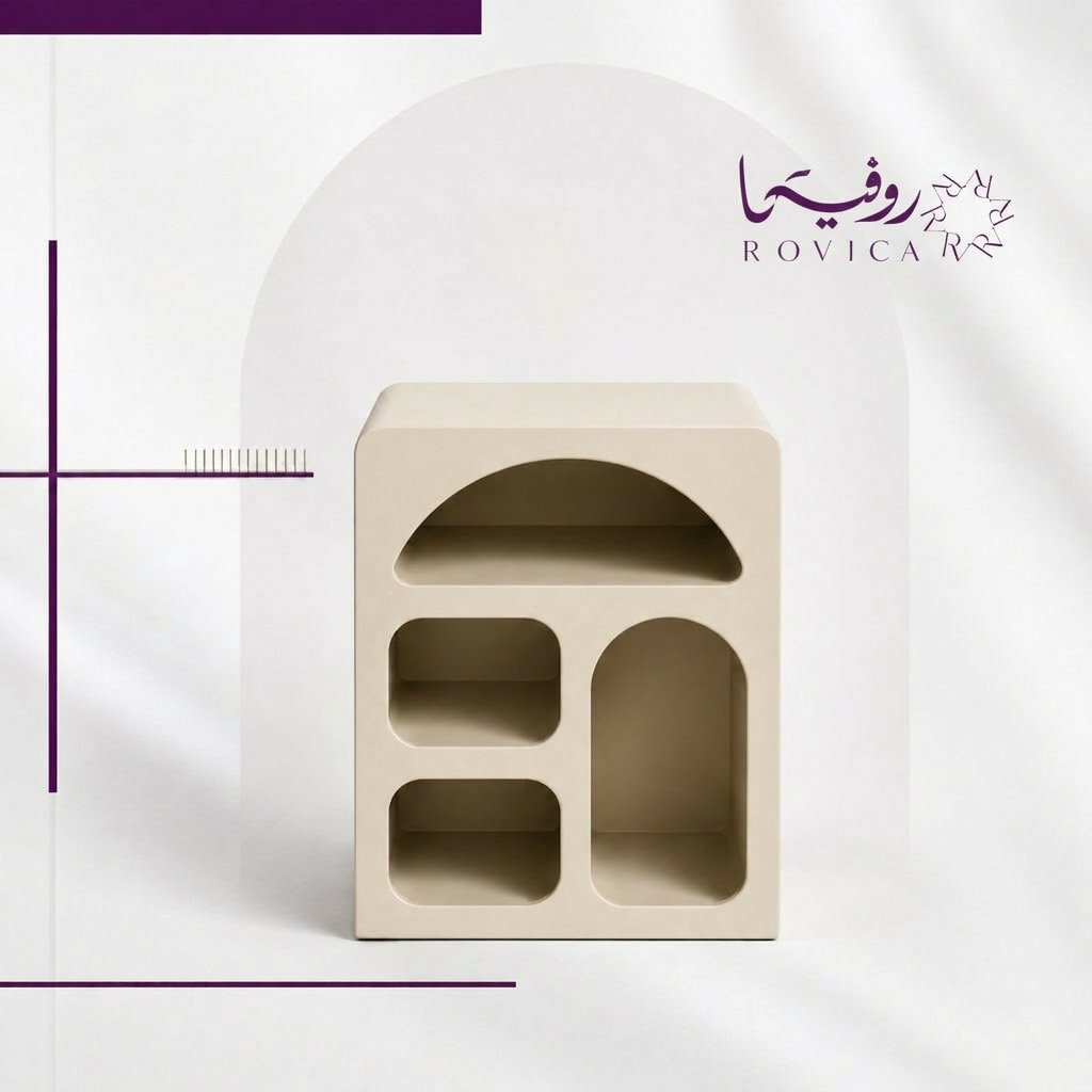 كومودينة أوف وايت حديثة من Rovica بتصميم هندسي أنيق لغرف النوم.