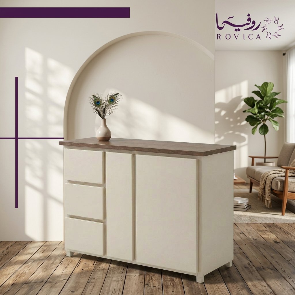 ركن قهوة أوف وايت من Rovica داخل غرفة معيشة مودرن وهادئة.