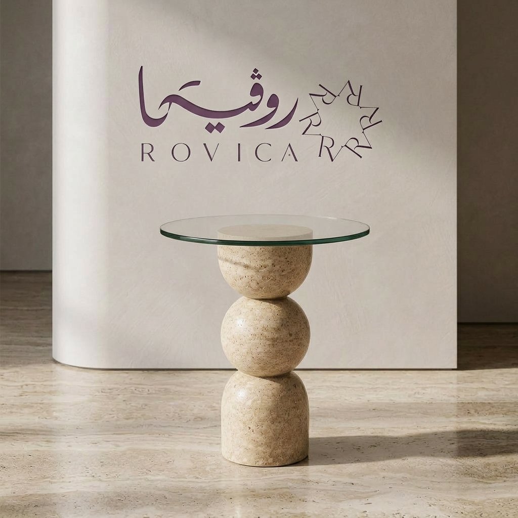 طاولة خدمة رخام ترافنتينو بخلفية بيضاء