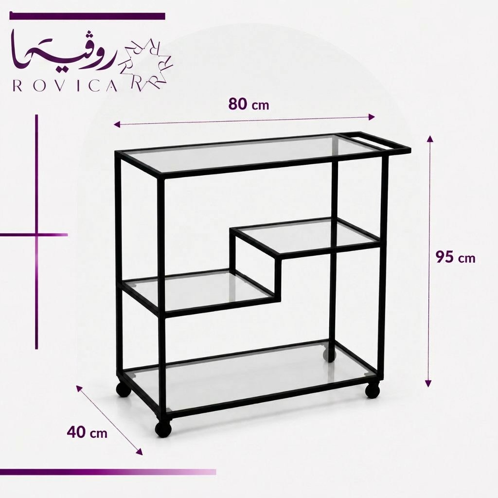 عربة تقديم من Rovica مع توضيح المقاسات 80×40×95 سم.