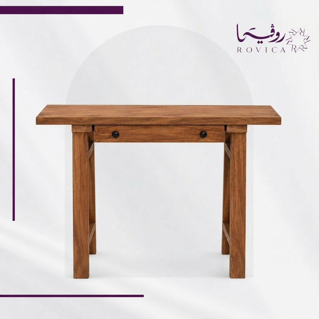 طاولة ركن قهوة كلاسيك من Rovica بلون خشب طبيعي وسطح واسع ودرج أمامي عملي.