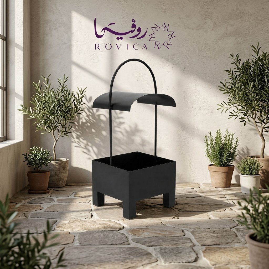 حامل فحم أسود داخل جلسة خارجية للشواء