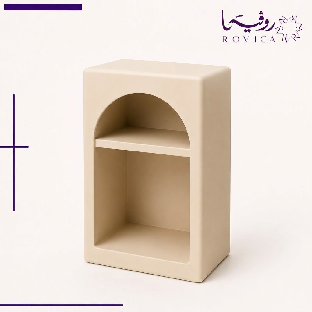 كومودينة بيضاء حديثة من Rovica بتصميم قوسي مفتوح أنيق.