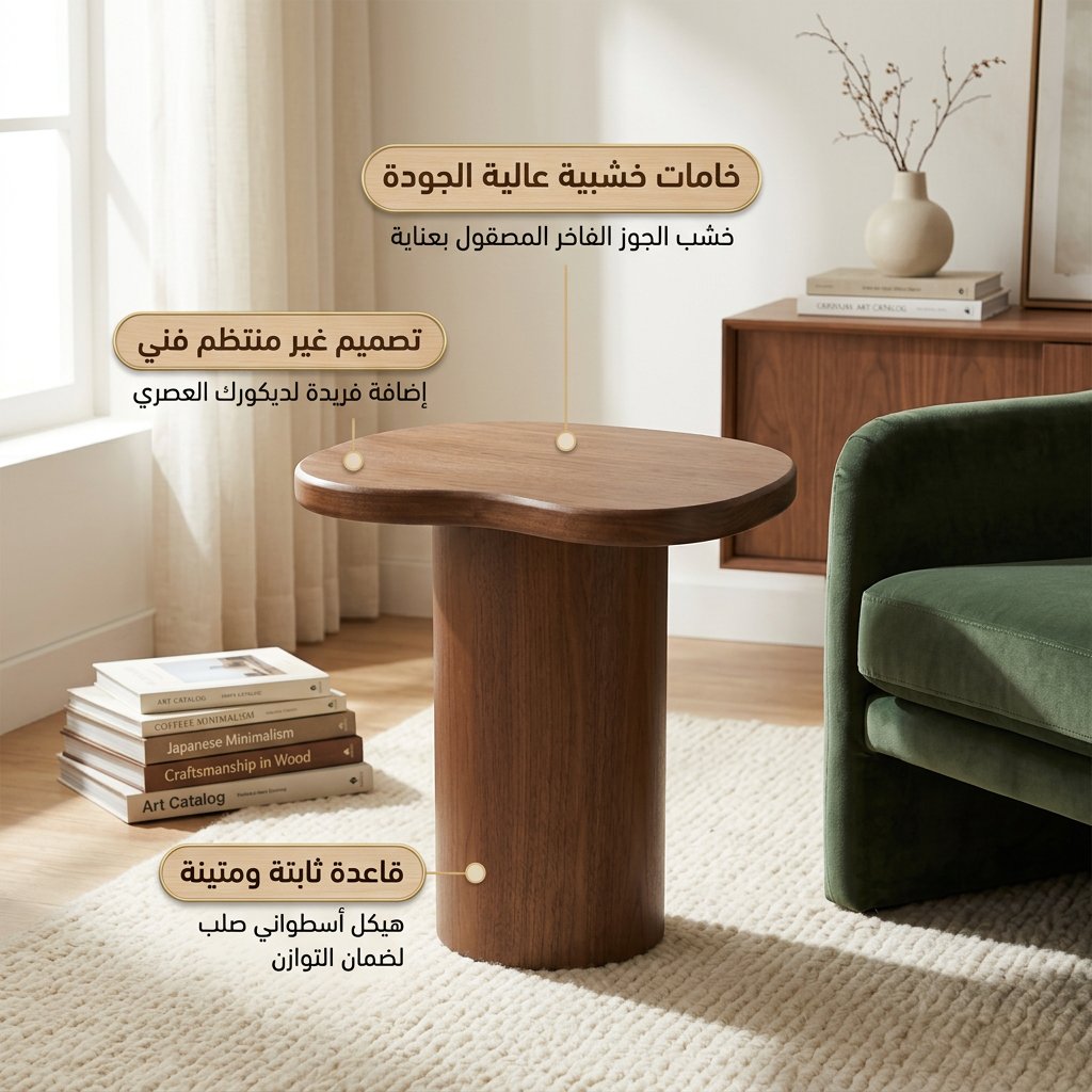 تفاصيل التشطيب الخشبي والقاعدة المنحوتة لطاولة خدمة فاخرة