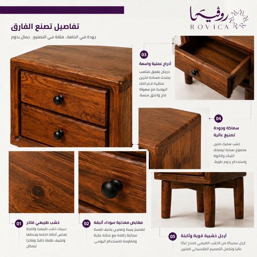 تفاصيل درجين التخزين في كومودينة Roviva الخشبية الكلاسيك