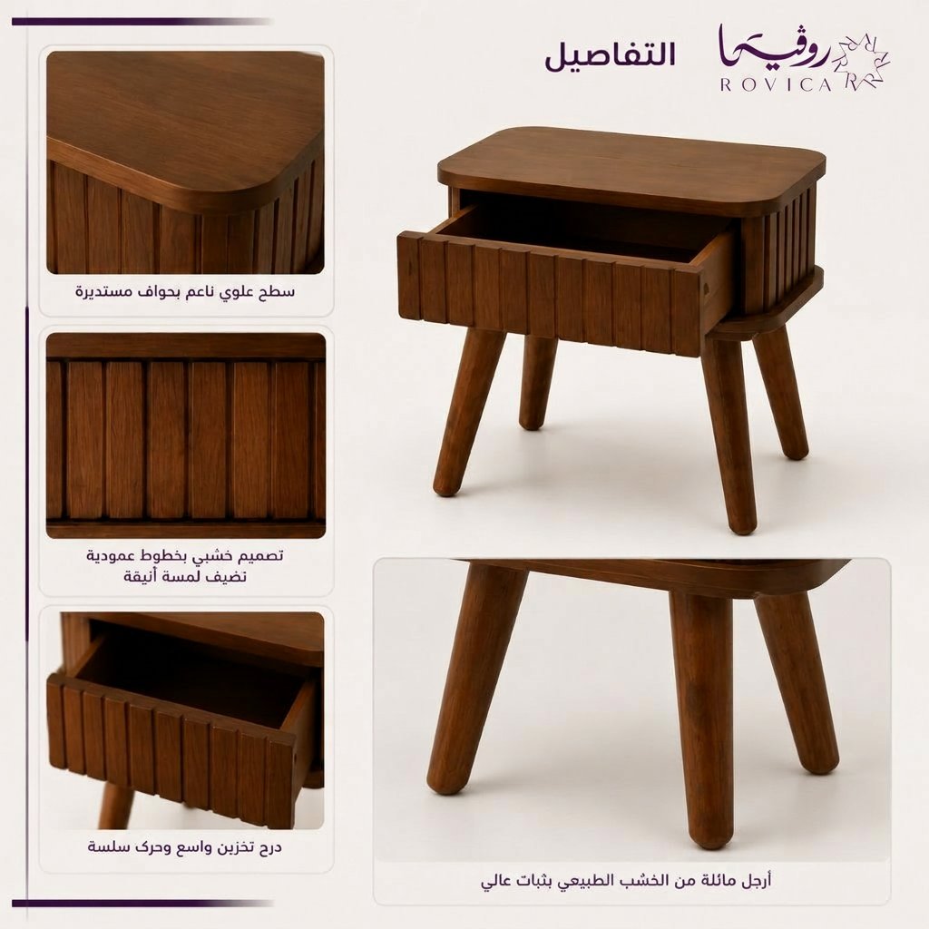 تفاصيل تصميم الدرج والرف السفلي في كومودينة Roviva