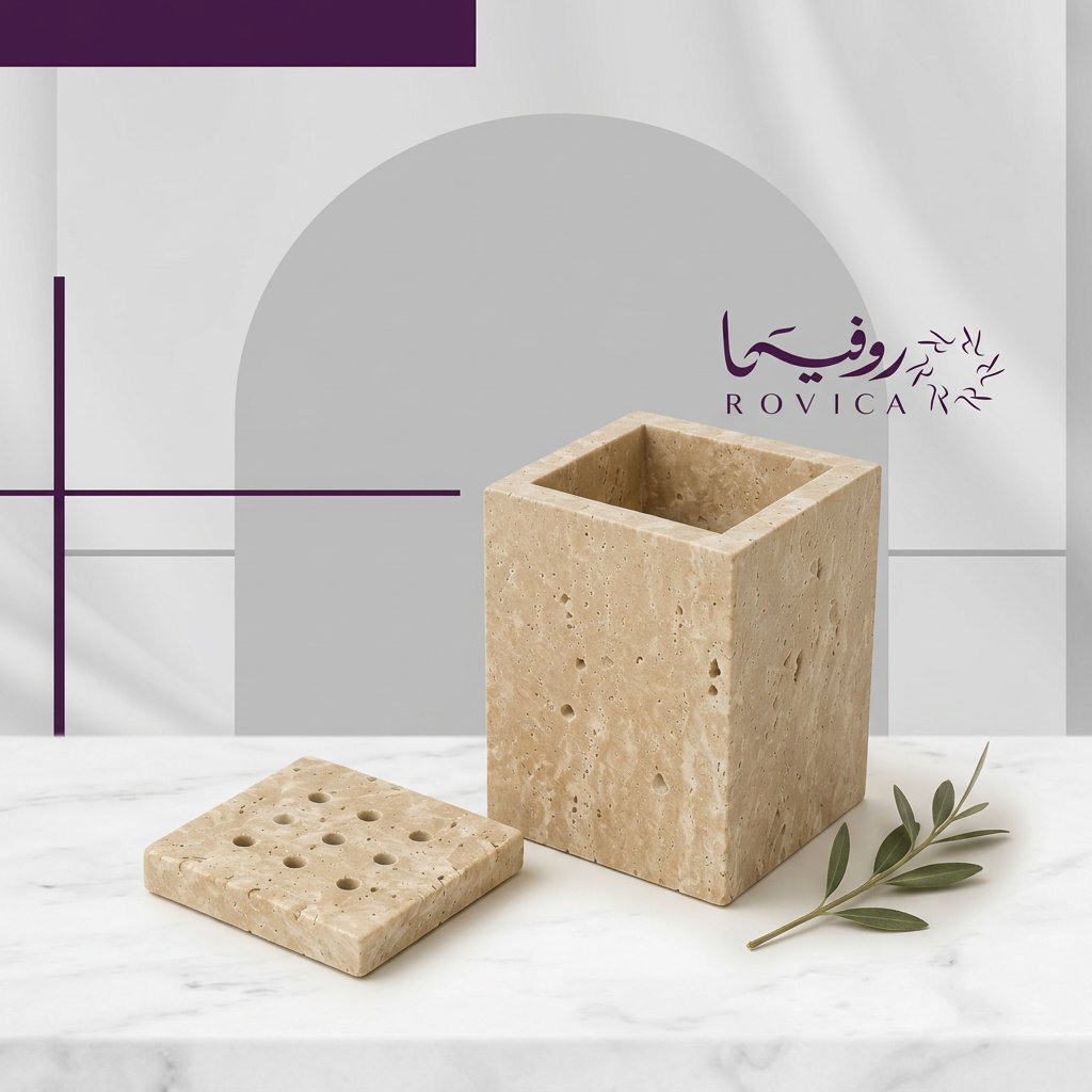 مبخرة من رخام ترافنتينو الطبيعي بخلفية بيضاء