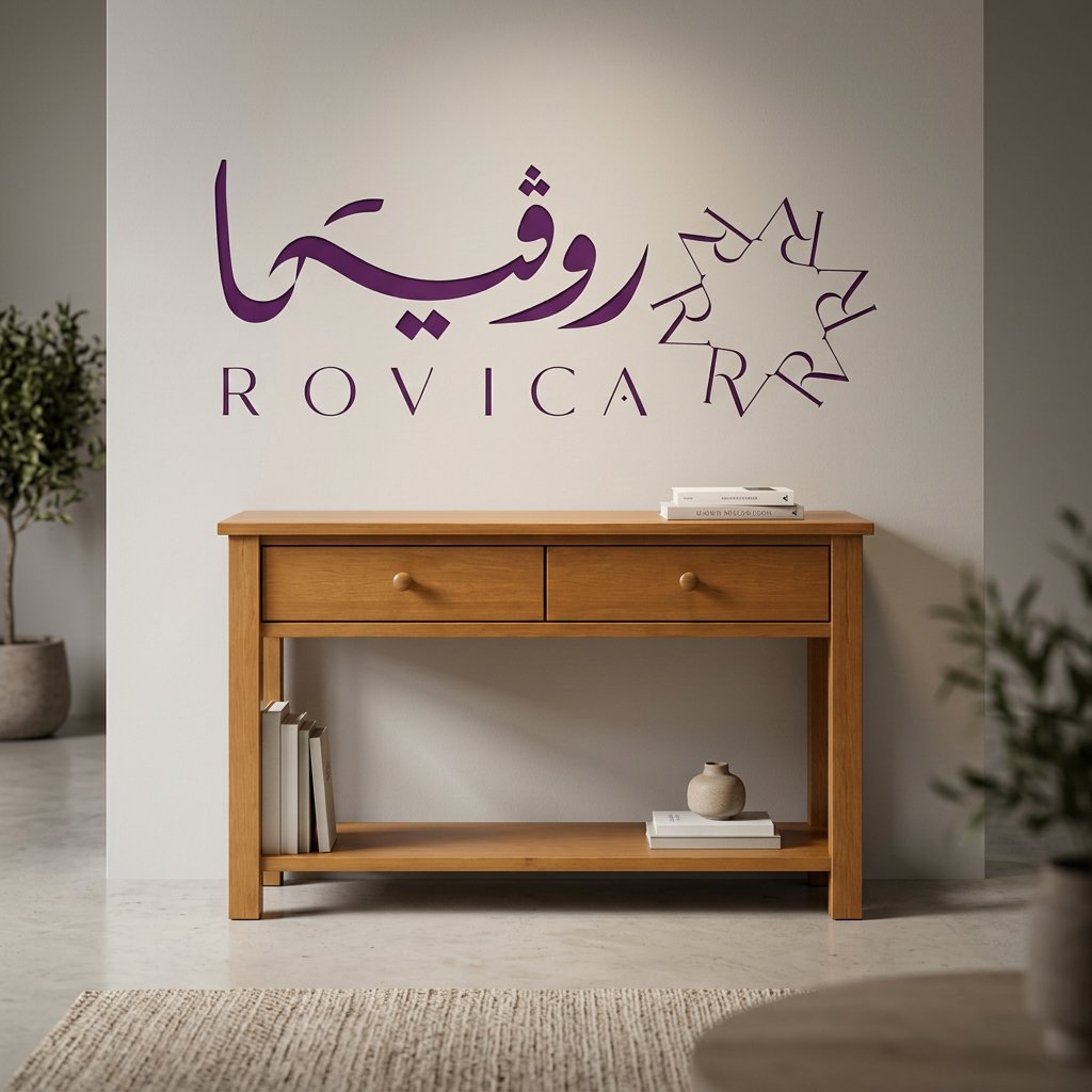 صورة واقعية لطاولة مدخل خشب طبيعي داخل منزل بإضاءة طبيعية