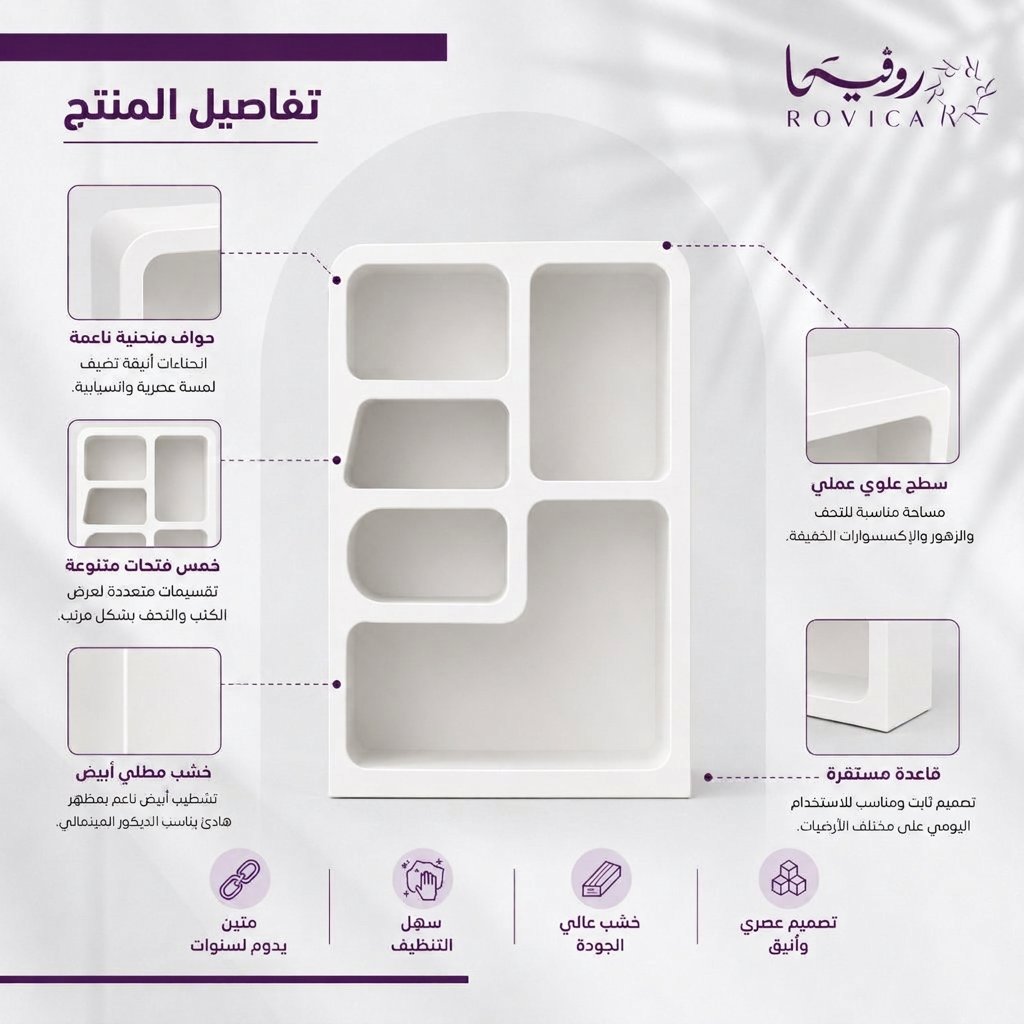 تفاصيل التقسيمات المفتوحة والتصميم الهندسي لرف الكتب من Rovica
