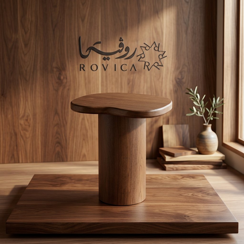 طاولة خدمة خشبية داخل غرفة معيشة مودرن وأنيقة