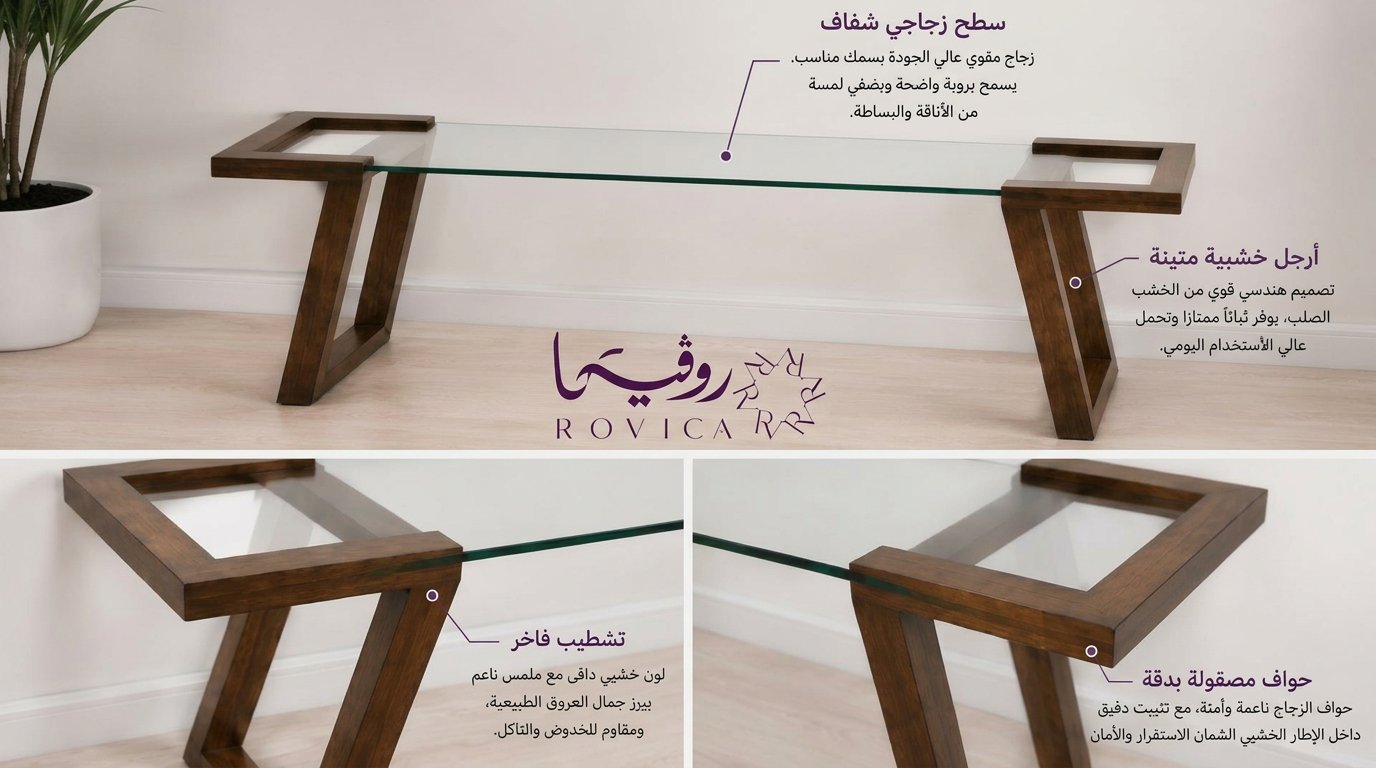 تفاصيل الأرجل والزجاج والحواف للطاولة