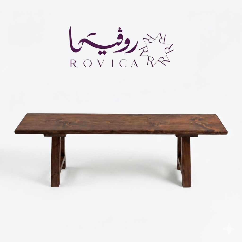 بنش خشب طبيعي بتصميم مودرن ولون بني من Rovica بخلفية بيضاء