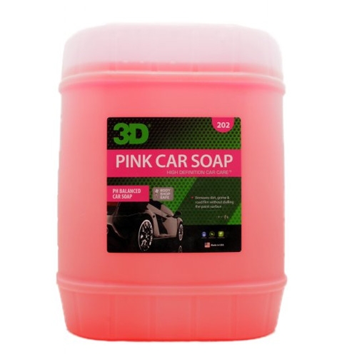 A large 20KG pink plastic barrel/jug of 3D Pink Car Soap 202 with a red/pink cap