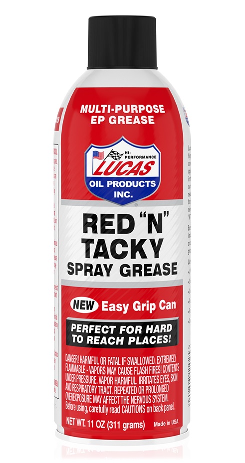 White and red aerosol can of Lucas Red N Tacky multi purpose spray grease 311g