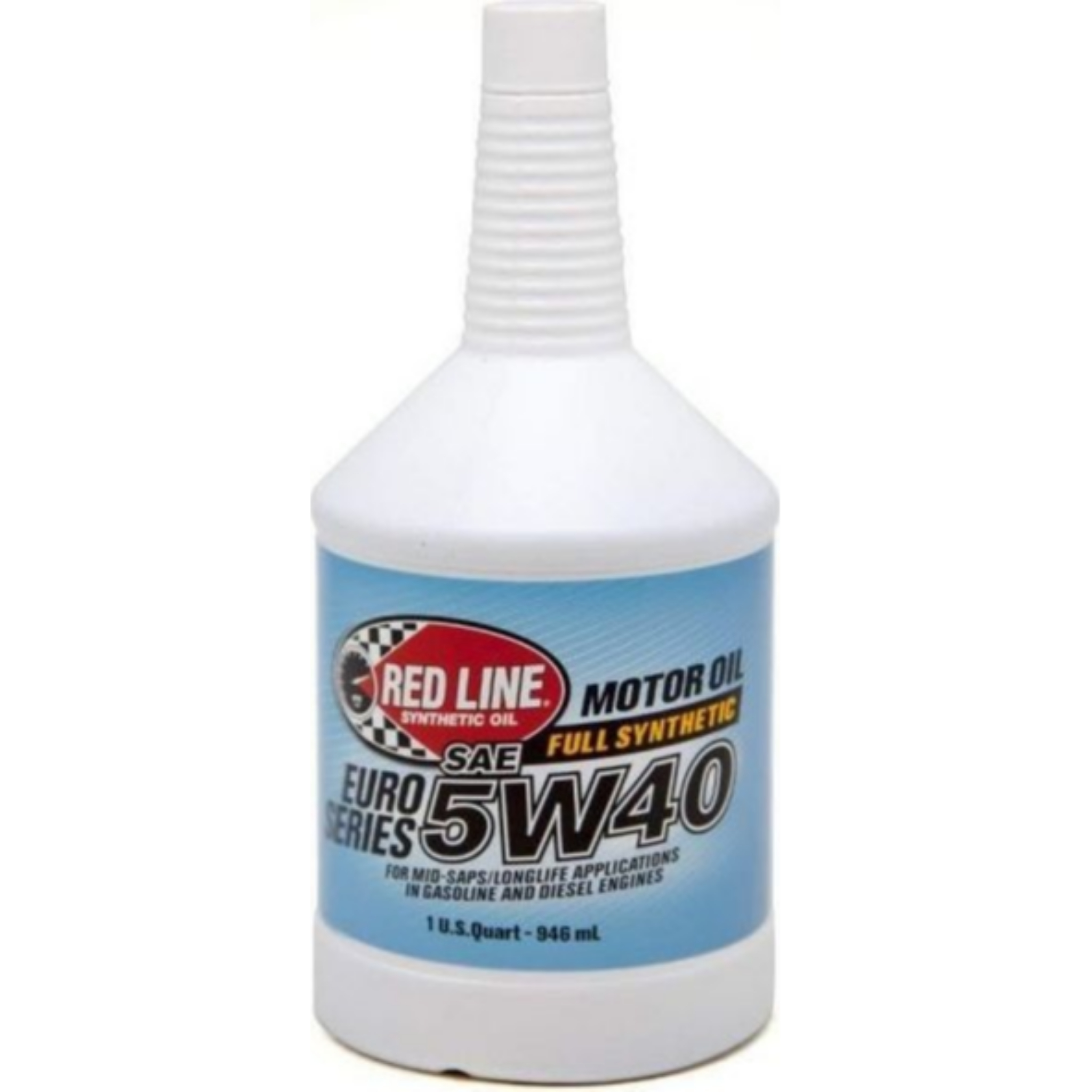 a genuine 1 U.S. Quart white plastic container of Red Line Euro-Series 5W-40 full synthetic motor oil on CarBoost store.