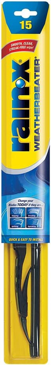Yellow and blue Rain-X WeatherBeater retail cardboard sleeve displaying the size number 15